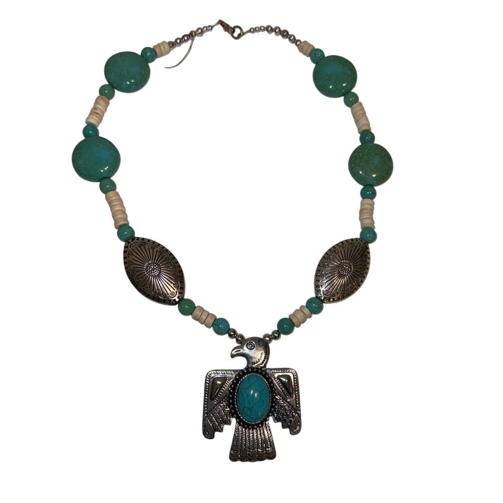 SOUTHWESTERN style turquoise and silver-toned thunderbird necklace